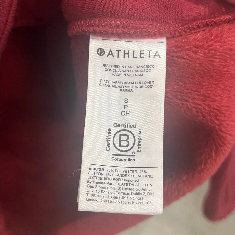 Athleta Coza Karma Asymmetrical Zippered Neck Pullover Sweatshirt Merlot Sz S - Picture 13 of 14